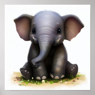 A 3D Rendered Watercolor Painting of an Elephant Poster