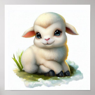 A 3D Watercolor Image of a Young Dall Sheep Poster