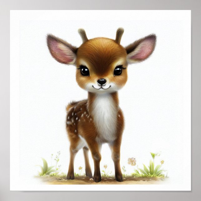 A 3D Watercolor Image of a Young Deer Poster (Front)