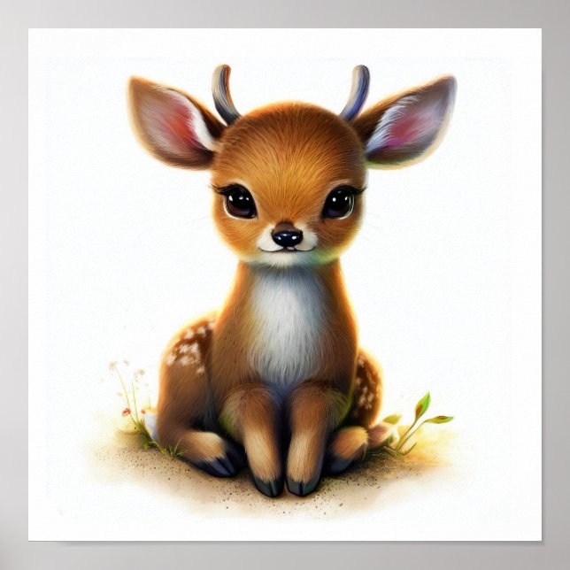 A 3D Watercolor Image of a Young Deer Poster (Front)