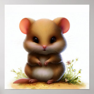 A 3D Watercolor Image of a Young Dormouse Poster