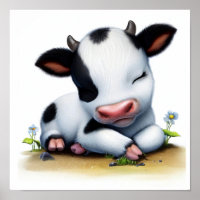 A 3D Watercolor Image of a Young Holstein Cow