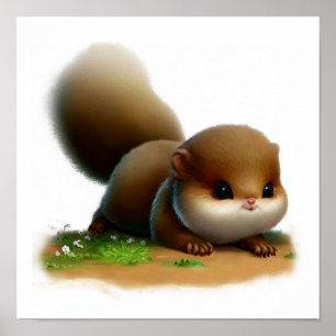 A 3D Watercolor Painting of a Cute Flying Squirrel Poster