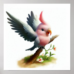 A 3D Watercolor Painting of a Cute Galah Cockatoo Poster