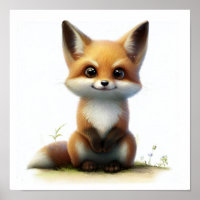 A 3D Watercolor Painting of a Cute Young Fox