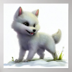 A 3D Watercolor Painting of an Arctic Wolf Poster