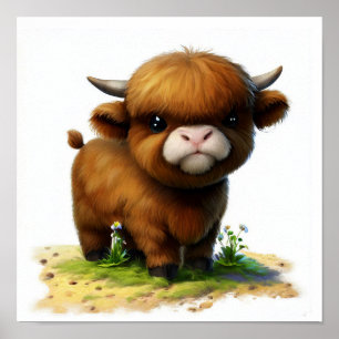 A 3D Watercolor Painting of Highland Cattle Poster