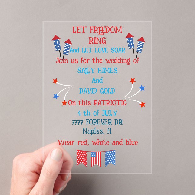 A 4th of july wedding invitation in flag colours (Insitu (Handheld))