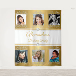 a 6 Photos Gold Birthday Party White Pearl Tapestry