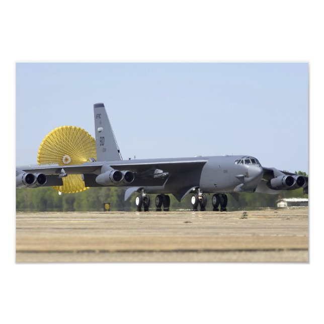 A B-52 Stratofortress deploys its drag chute Photo Print (Front)