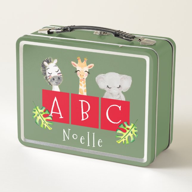 A, B, C Zoo Animals Metal Lunchbox (Back)