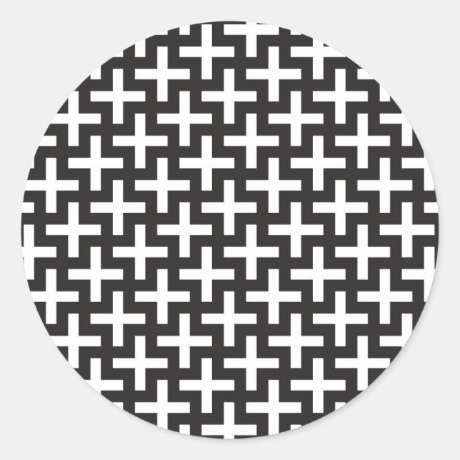 A b&w patterns made with 'plus' sign classic round sticker (Front)