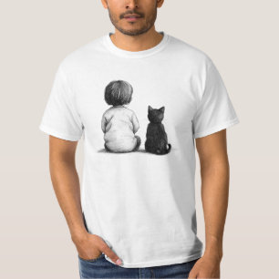 a baby and a cat sitting together T-Shirt