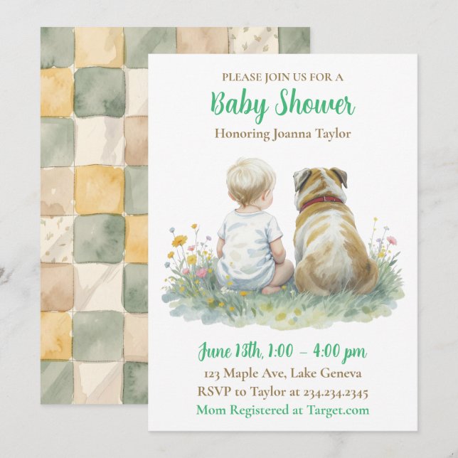 A Baby and Puppy Dog Gender Neutral Baby Shower Invitation (Front/Back)