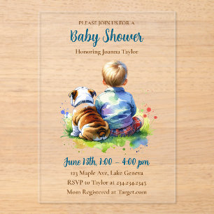 A Baby Boy and his English Bulldog   Baby Shower Acrylic Invitations