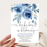 A baby boy is blooming navy blue baby shower invitation<br><div class="desc">For more advanced customisation of this design,  simply select the "Customise It" button above!</div>