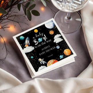A Baby Boy Is On The Way Space Baby Shower Napkin