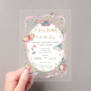 A Baby Butterfly Is On Her Way Baby Shower Acrylic Invitations