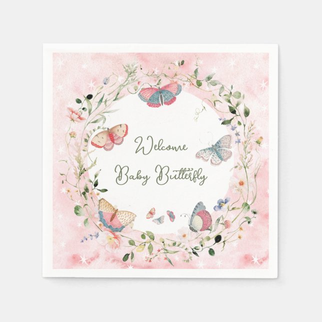 A Baby Butterfly Is On Her Way Baby Shower Napkin (Front)