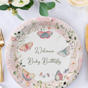A Baby Butterfly Is On Her Way Baby Shower Paper Plate