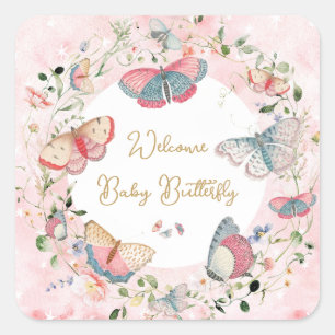  A Baby Butterfly Is On Her Way Baby Shower  Square Sticker
