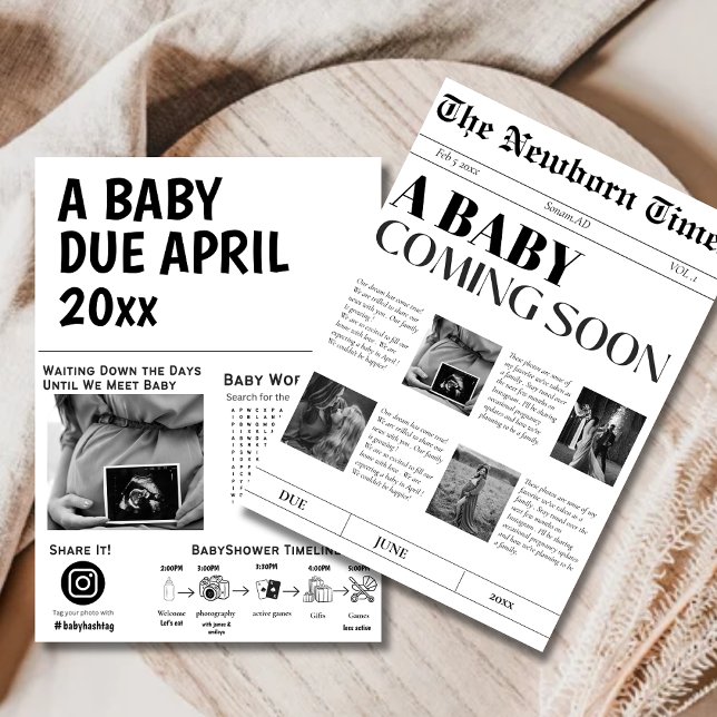 A baby Coming soon Vintage newspaper babyshower Invitation (Creator Uploaded)