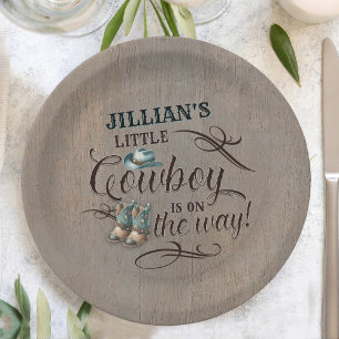 A Baby Cowboy is on the Way Baby Shower Paper Plate