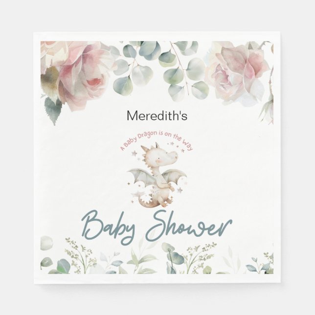 A Baby Dragon is on the Way Baby Shower Napkin (Front)