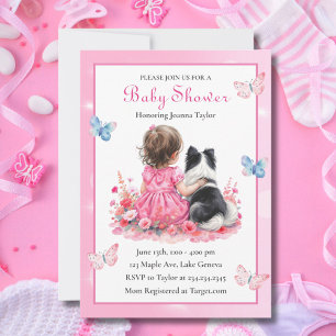 A Baby Girl and her Dog Baby Shower Invitation