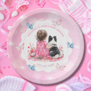 A Baby Girl and her Dog  Baby Shower  Paper Plate