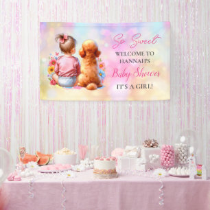 A Baby Girl and her Dog Baby Shower Personalised Banner