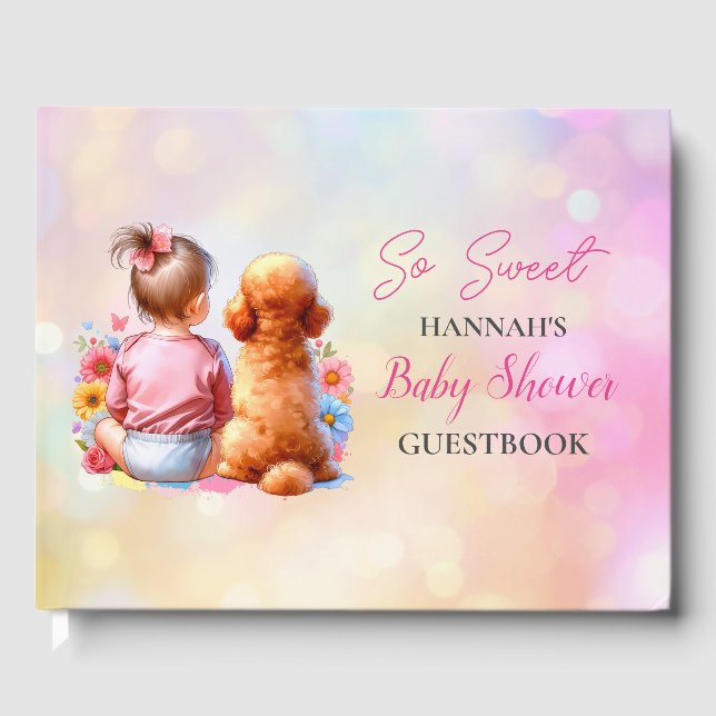A Baby Girl and her Dog Baby Shower Personalised Guest Book (Front)
