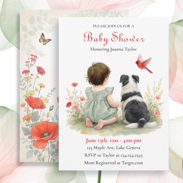 A Baby Girl and her Puppy Baby Shower Invitation (Creator Uploaded)