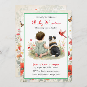 A Baby Girl and her Puppy Baby Shower Invitation