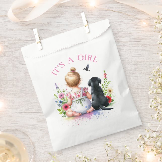 A Baby Girl and her Puppy | It's a Girl Favour Bags (Clipped)