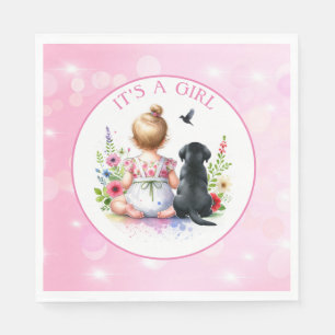 A Baby Girl and her Puppy   It's a Girl Napkin