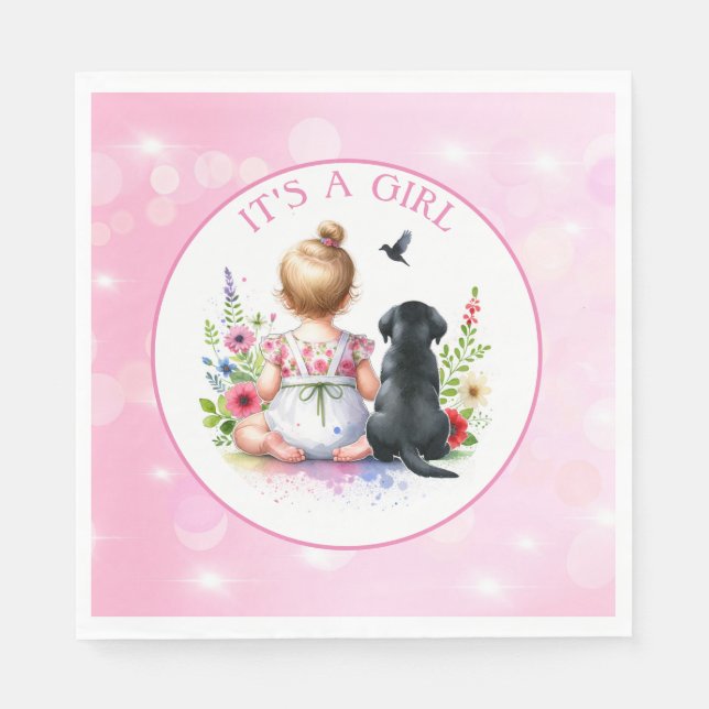 A Baby Girl and her Puppy | It's a Girl Napkin (Front)