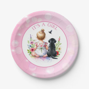 A Baby Girl and her Puppy It's a Girl Paper Plate