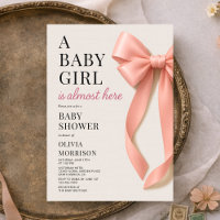 A Baby Girl is Almost Here Pink Bow Baby Shower
