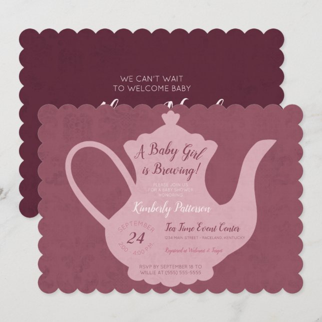 A Baby Girl is Brewing Tea Party Baby Shower Invitation (Front/Back)