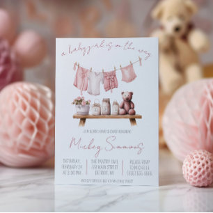 A Baby Girl is on the Way! Clothesline Baby Shower Invitation