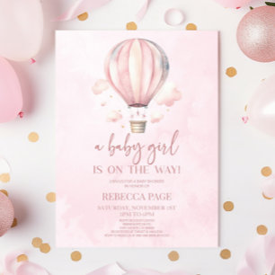 A Baby Girl Pink Hot Air Balloon Baby Shower Invitation
