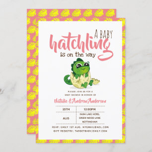 A Baby Hatchling Is On The Way Dinosaur Cute Pink Invitation