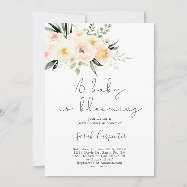 A Baby is blooming greenery and blush baby shower Invitation (Front)