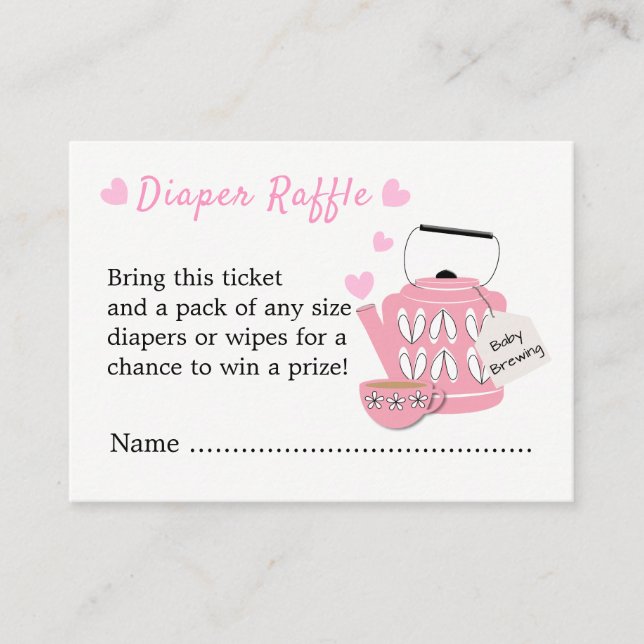 A Baby Is Brewing Baby Girl Shower Diaper Raffle Enclosure Card (Front)