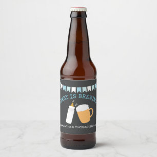 A Baby is Brewing Baby-Q Beer Bottle Label Boy