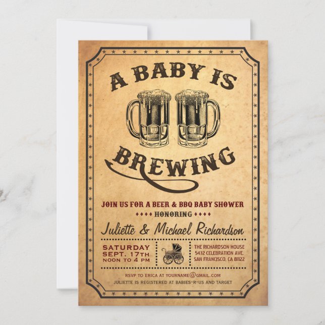 "A Baby is Brewing" Baby Shower BBQ Invitations (Front)