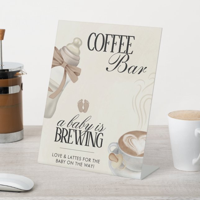 A Baby Is Brewing Baby Shower Coffee Bar Cart Sign (In SItu)