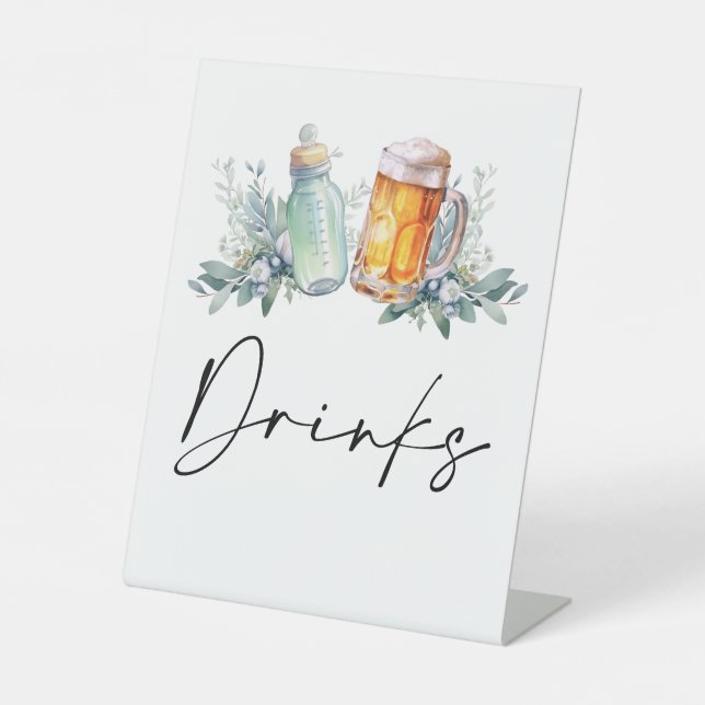 A Baby Is Brewing Baby Shower Drinks Pedestal Sign (Front)