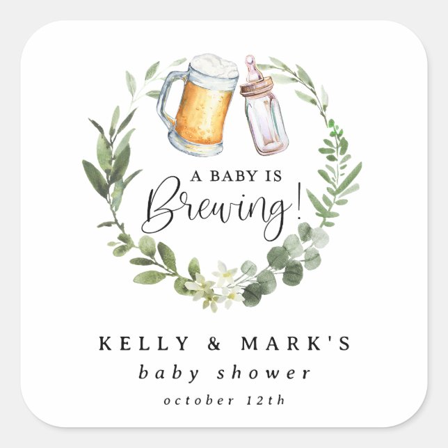 A Baby is Brewing Baby Shower Square Sticker (Front)